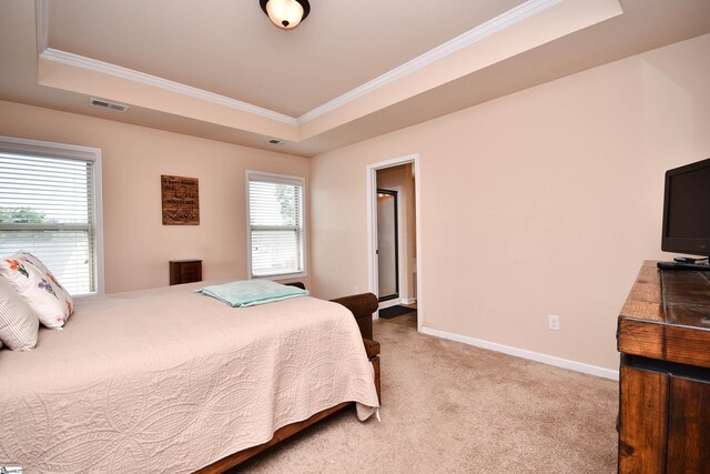 200 Marshfield Ct, Easley, SC 29642 - bedroom featuring crown molding, light carpet, a tray ceiling, and baseboards