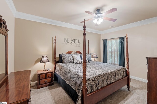 100 Claiborne Rd, Piedmont, SC 29673 - bedroom featuring light carpet, crown molding, baseboards, and a ceiling fan