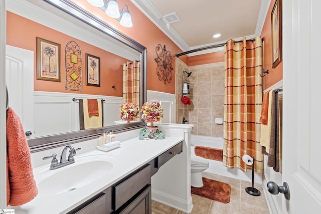 100 Claiborne Rd, Piedmont, SC 29673 - full bathroom featuring crown molding, toilet, vanity, tile patterned floors, and shower / bath combo with shower curtain