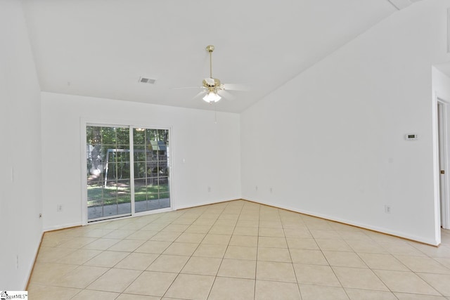 103 Berry Ct, Belton, SC 29627 - empty room with a ceiling fan, baseboards, high vaulted ceiling, and light tile patterned floors