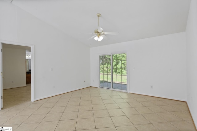103 Berry Ct, Belton, SC 29627 - empty room with a ceiling fan, baseboards, light tile patterned flooring, and high vaulted ceiling
