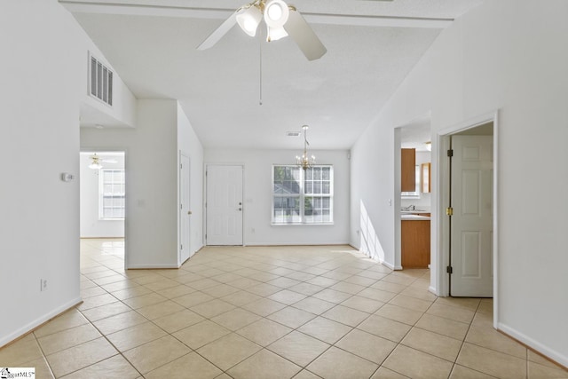 103 Berry Ct, Belton, SC 29627 - spare room with ceiling fan, a chandelier, plenty of natural light, and lofted ceiling