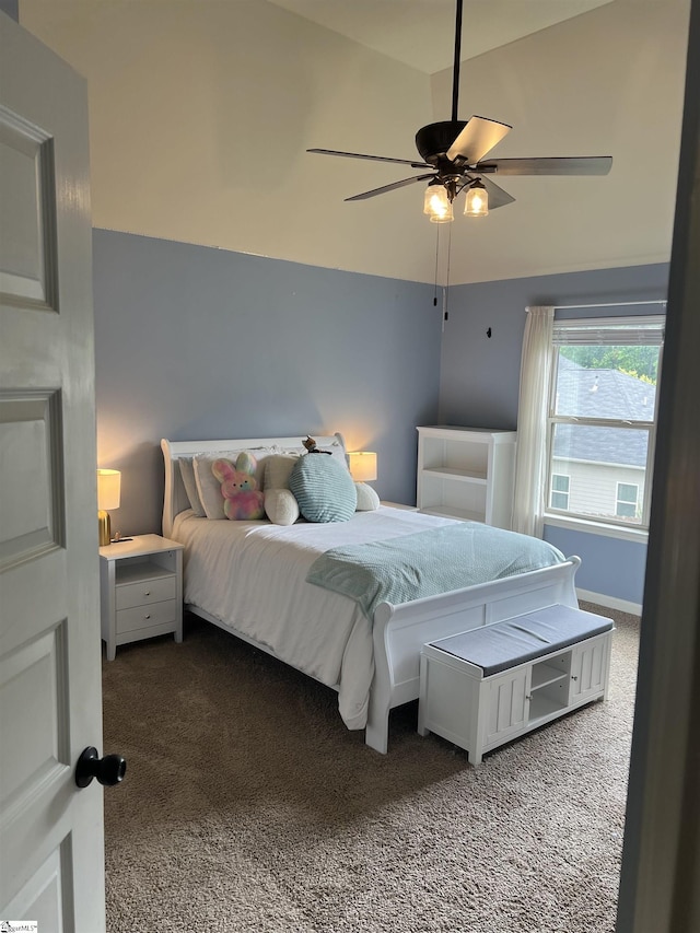 112 Cameron Creek Ln, Simpsonville, SC 29681 - bedroom with carpet, vaulted ceiling, and a ceiling fan