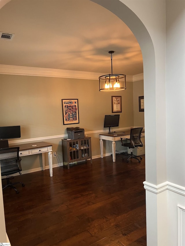 112 Cameron Creek Ln, Simpsonville, SC 29681 - office area with ornamental molding, wood finished floors, arched walkways, and baseboards