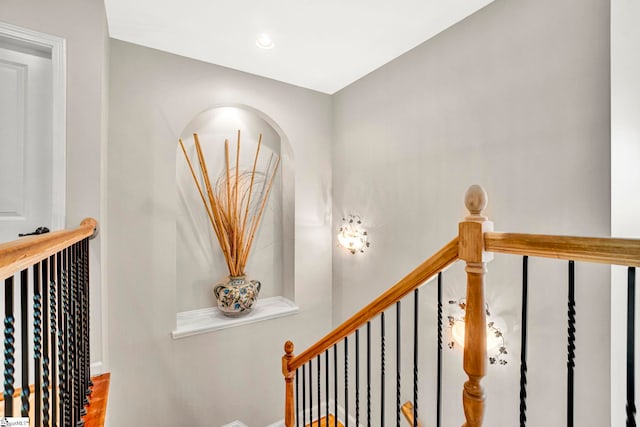 8 Knob Creek Ct, Greer, SC 29651 - staircase featuring wood finished floors, baseboards, and recessed lighting