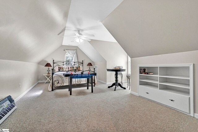 8 Knob Creek Ct, Greer, SC 29651 - bedroom featuring carpet floors, baseboards, vaulted ceiling, and a ceiling fan