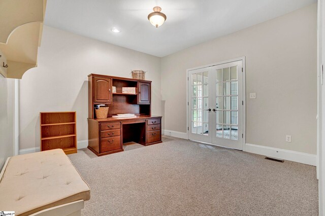 8 Knob Creek Ct, Greer, SC 29651 - home office featuring french doors, baseboards, light carpet, and recessed lighting