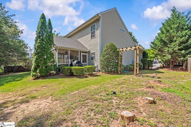 3 Clifford Ct, Simpsonville, SC 29681 - back of property with a sunroom, a lawn, and a pergola