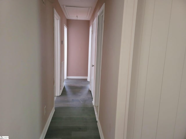 200 Lincoln Dr, Gaffney, SC 29341 - hallway featuring attic access, dark wood-style flooring, and baseboards