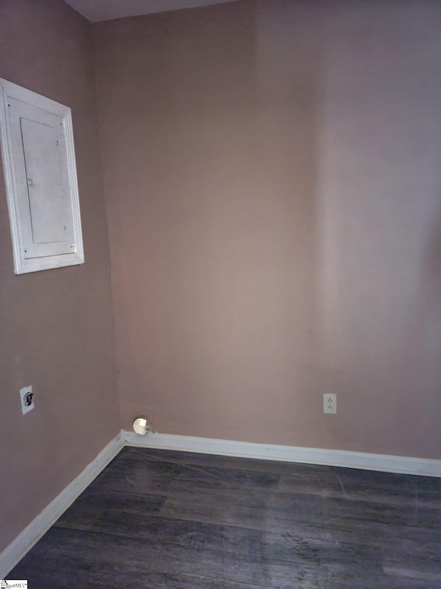200 Lincoln Dr, Gaffney, SC 29341 - washroom featuring baseboards, electric dryer hookup, dark wood-type flooring, and electric panel