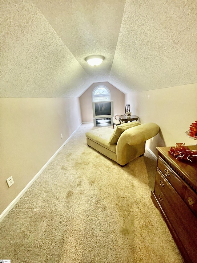 191 Amberwood Dr, Anderson, SC 29621 - bedroom featuring a textured ceiling, carpet flooring, lofted ceiling, and baseboards