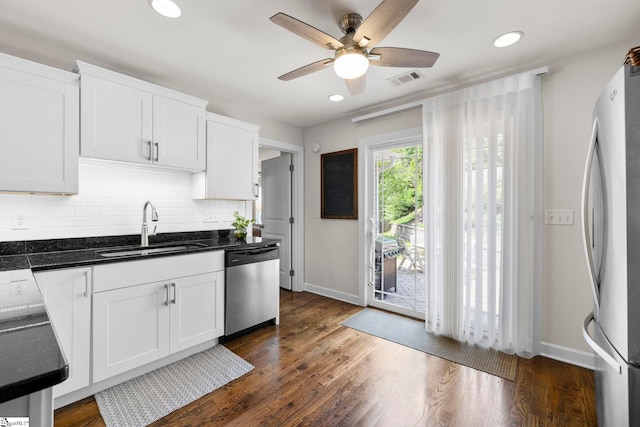 26 Briarcliff Dr, Greenville, SC 29607 - kitchen with appliances with stainless steel finishes, a sink, baseboards, ceiling fan, and tasteful backsplash