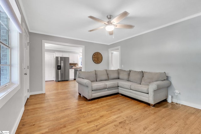 103 Cumbahee Trl, Greenville, SC 29611 - living room featuring ceiling fan, crown molding, light wood-style floors, and baseboards
