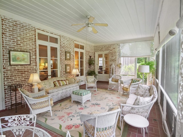 117 Montgomery Dr, Spartanburg, SC 29302 - sunroom with french doors, a ceiling fan, and an outdoor hangout area