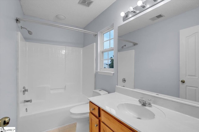 316 Stillwater Dr, Simpsonville, SC 29681 - bathroom featuring vanity, toilet, shower / bathtub combination, tile patterned floors, and a textured ceiling
