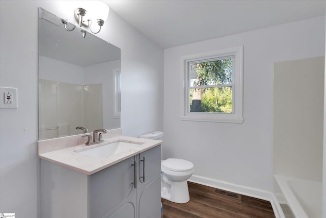 402 Laurel And Hardy Lake Rd, Marietta, SC 29661 - full bath featuring toilet, vanity, wood finished floors, and a shower