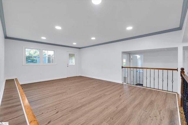 402 Laurel And Hardy Lake Rd, Marietta, SC 29661 - empty room featuring crown molding, wood finished floors, baseboards, and recessed lighting