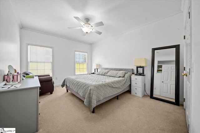 123 S Lake Emory Dr, Inman, SC 29349 - bedroom featuring crown molding, light colored carpet, ceiling fan, and baseboards