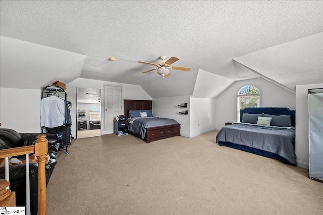 123 S Lake Emory Dr, Inman, SC 29349 - bedroom with vaulted ceiling, light colored carpet, a textured ceiling, and ceiling fan