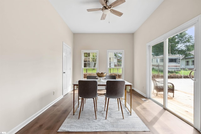 1316 E S 6th St, Seneca, SC 29678 - dining room featuring wood finished floors, ceiling fan, and baseboards