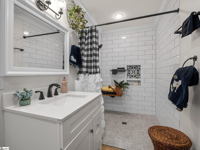 312 Terrace Hills Dr, Boiling Springs, SC 29316 - full bathroom featuring crown molding, vanity, and a tile shower
