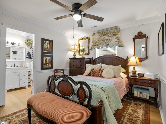 312 Terrace Hills Dr, Boiling Springs, SC 29316 - bedroom featuring light wood-type flooring, ornamental molding, and ensuite bath