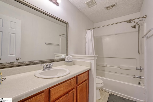 406 Standing Rock Dr, Boiling Springs, SC 29316 - bathroom with toilet, shower / bath combo, vanity, a textured ceiling, and tile patterned floors
