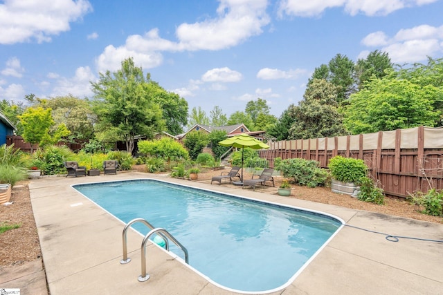 298 Stamey Valley Rd, Travelers Rest, SC 29690 - view of swimming pool with a fenced backyard, a patio, and view of wooded area
