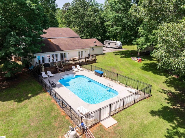 112 Scruggs Ln, Gaffney, SC 29341 - view of pool with a wooden deck, stairway, and a patio area