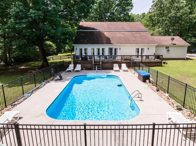112 Scruggs Ln, Gaffney, SC 29341 - view of swimming pool featuring a wooden deck, french doors, and a patio