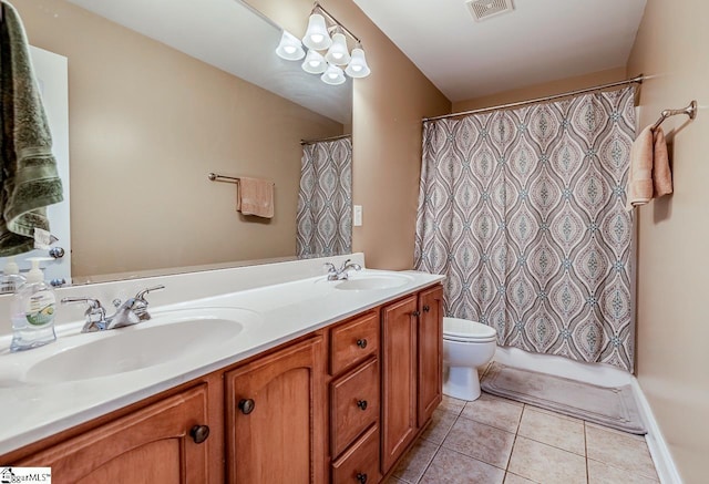414 Mayburgh Ct, Spartanburg, SC 29301 - bathroom with double vanity, tile patterned flooring, toilet, and a shower with shower curtain