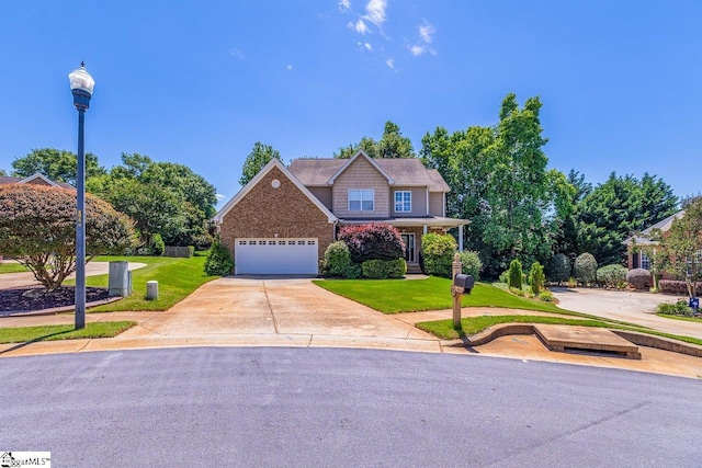 414 Mayburgh Ct, Spartanburg, SC 29301 - craftsman inspired home with a garage, a front yard, driveway, and brick siding