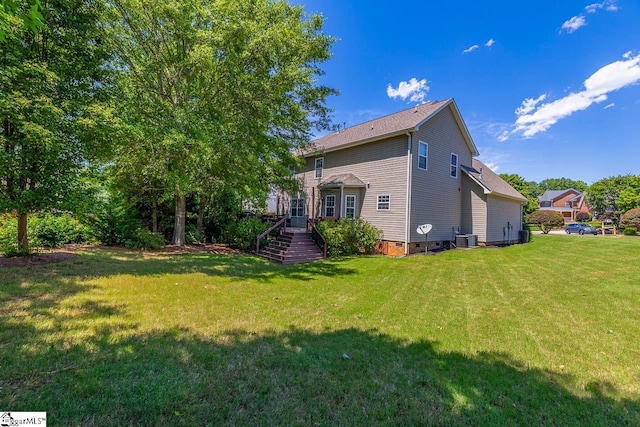 414 Mayburgh Ct, Spartanburg, SC 29301 - rear view of property with stairway, central AC unit, a yard, and crawl space