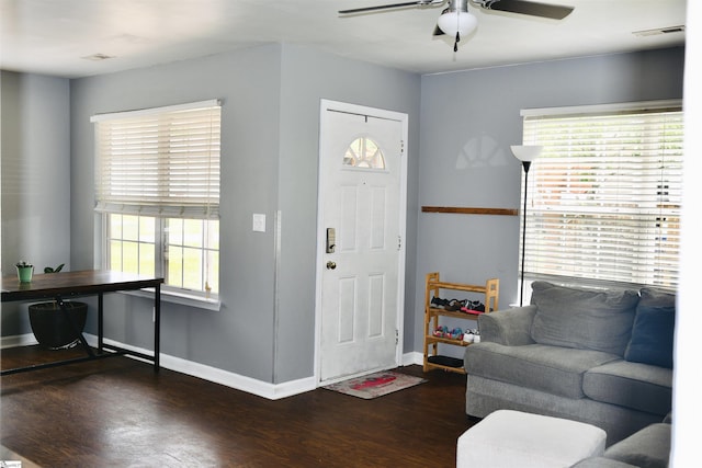 505 W Miter Saw Ct, Greer, SC 29651 - entrance foyer featuring ceiling fan, wood finished floors, and baseboards