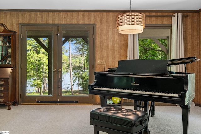 212 Middleton Shores Dr, Anderson, SC 29621 - sitting room with carpet floors, french doors, and crown molding