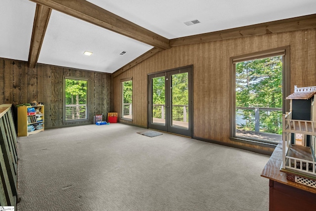 212 Middleton Shores Dr, Anderson, SC 29621 - unfurnished living room with wooden walls and carpet