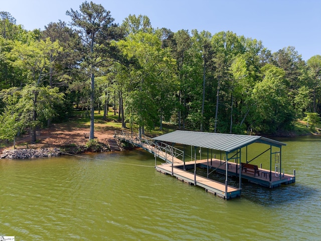 212 Middleton Shores Dr, Anderson, SC 29621 - dock featuring a water view, boat lift, and view of scattered trees