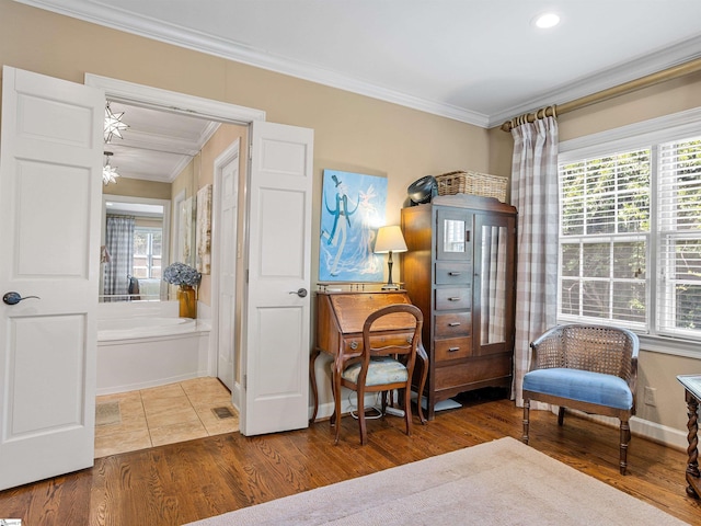 1076 Woodburn Rd, Spartanburg, SC 29302 - sitting room featuring ornamental molding, wood finished floors, and baseboards
