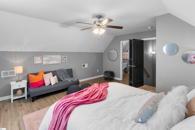 45 Lake Harbor Ct, Greer, SC 29651 - bedroom featuring lofted ceiling, baseboards, wood finished floors, and ceiling fan