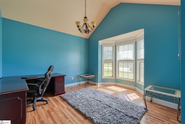 202 Buxton Ct, Easley, SC 29642 - office featuring a chandelier, wood finished floors, baseboards, and high vaulted ceiling