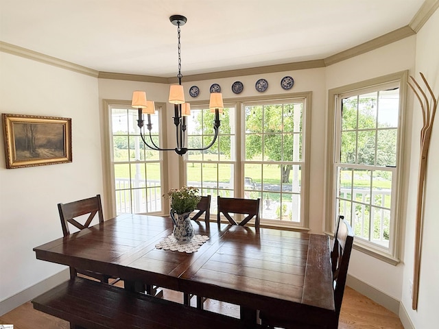 6050 Cross Anchor Rd, Enoree, SC 29335 - dining space with a chandelier, crown molding, healthy amount of natural light, and baseboards