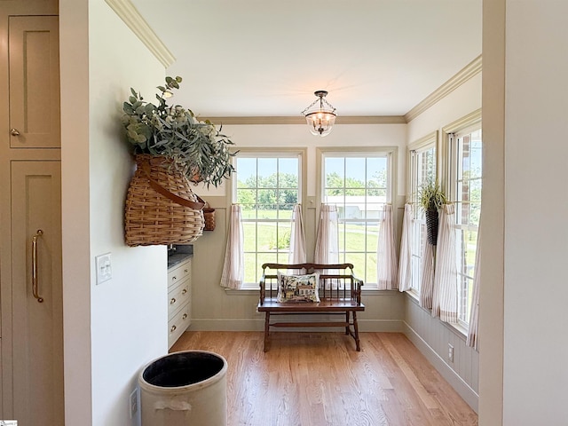 6050 Cross Anchor Rd, Enoree, SC 29335 - dining area with light wood-style flooring, healthy amount of natural light, ornamental molding, and baseboards