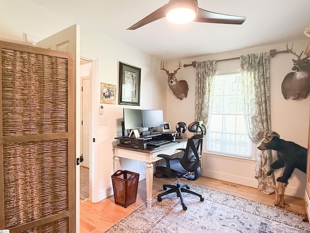 6050 Cross Anchor Rd, Enoree, SC 29335 - office featuring a ceiling fan, wood finished floors, baseboards, and a heating unit