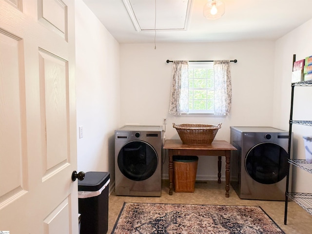 6050 Cross Anchor Rd, Enoree, SC 29335 - laundry area with attic access and washing machine and clothes dryer