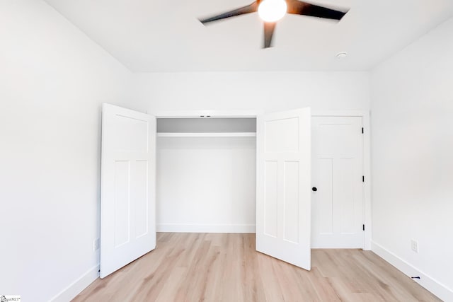 1623 Fairfield Rd, Chesnee, SC 29323 - unfurnished bedroom with light wood-style flooring, baseboards, ceiling fan, and a closet