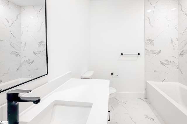 136 Susans Rd, Gaffney, SC 29341 - bathroom featuring marble look tiles, toilet, vanity, and baseboards