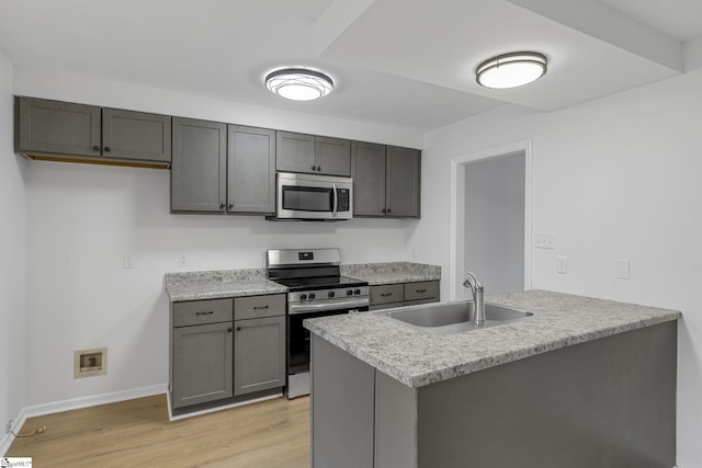528 Market St, Spartanburg, SC 29301 - kitchen with stainless steel appliances, a sink, light wood finished floors, and light countertops