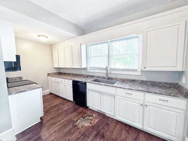 203 Arlington Rd, Greer, SC 29651 - kitchen featuring a sink, dishwasher, dark wood-type flooring, white cabinetry, and baseboards