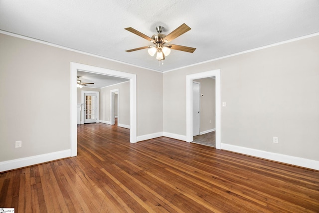 202 E Green St, Iva, SC 29655 - empty room featuring ceiling fan, crown molding, baseboards, and wood finished floors