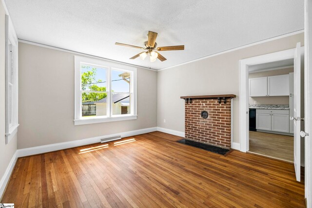 202 E Green St, Iva, SC 29655 - unfurnished living room featuring ceiling fan, wood-type flooring, baseboards, and ornamental molding